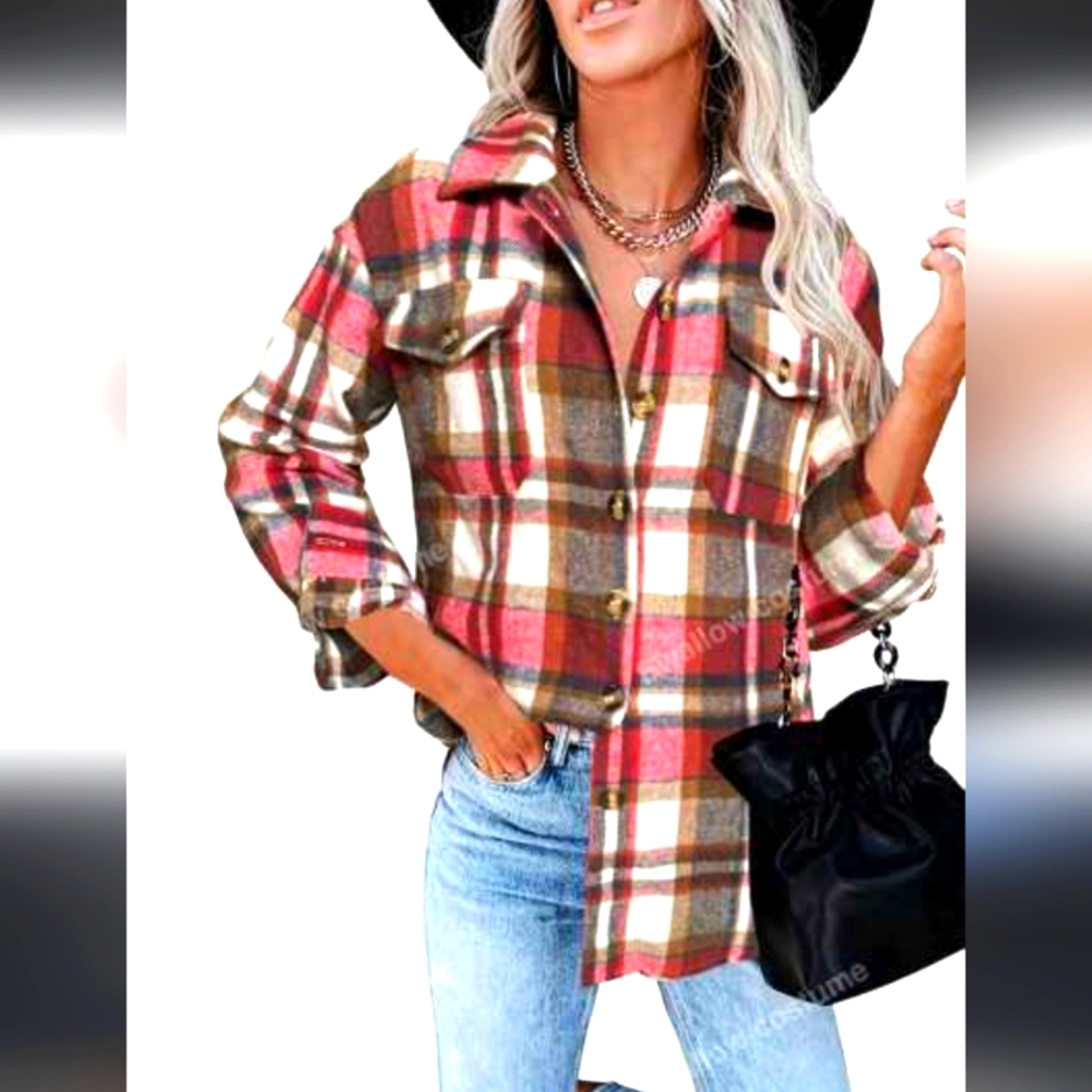 Womens  jacket Plaid (Red/ Beige /Black)  (M)
